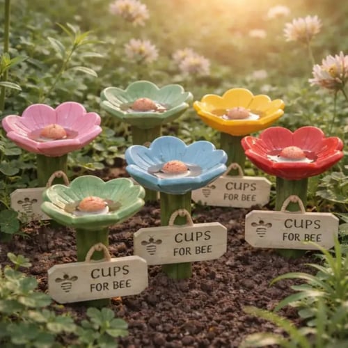 Flower-Shaped Ceramic Bee Watering Station