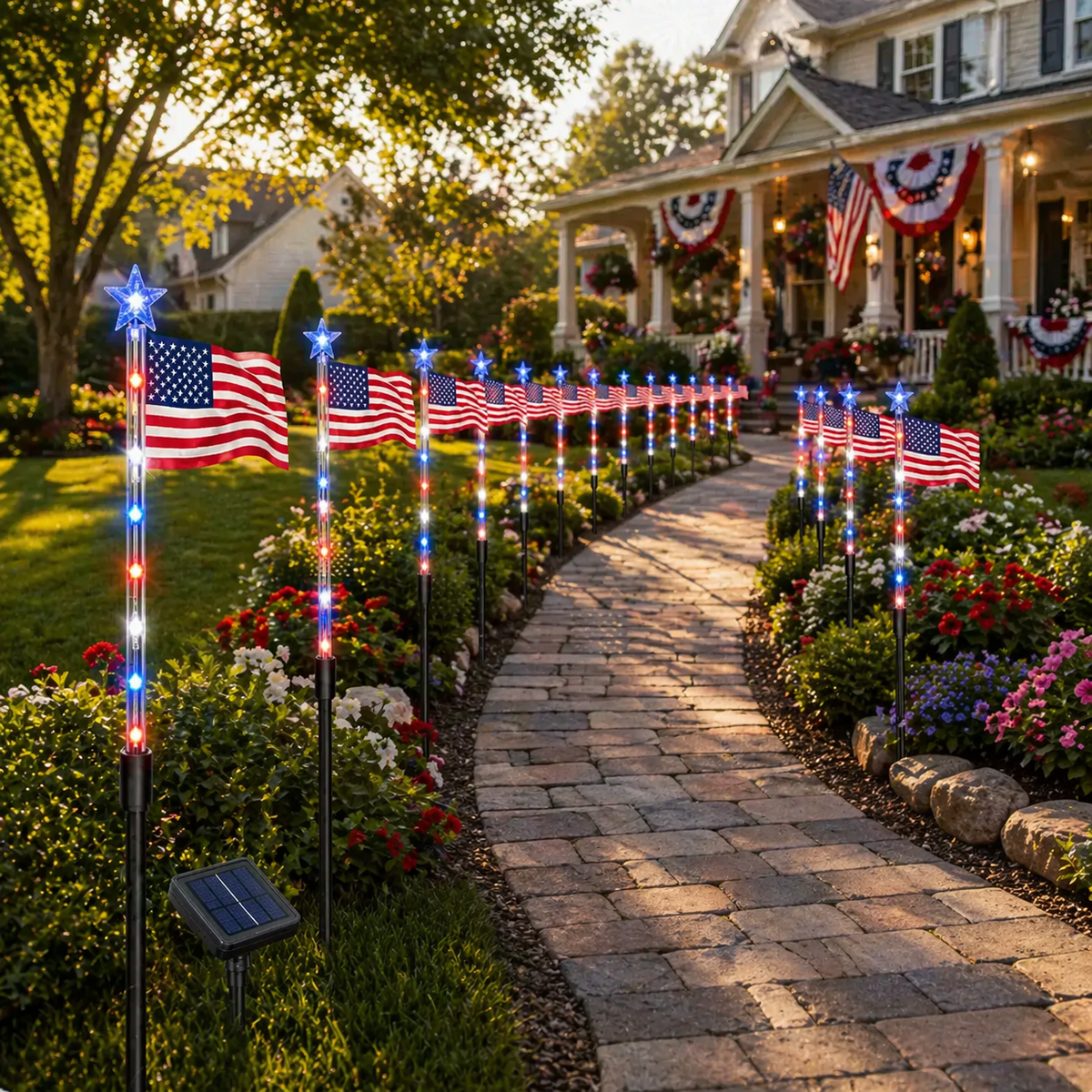 8-Piece Flag Light Set – 4th of July Decorations – Ideal for Independence Day Pathways, Gardens