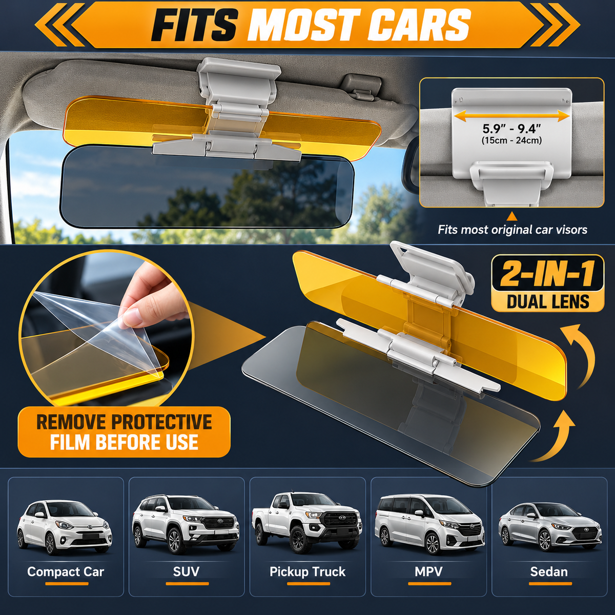Dual layer day and night anti glare car visor