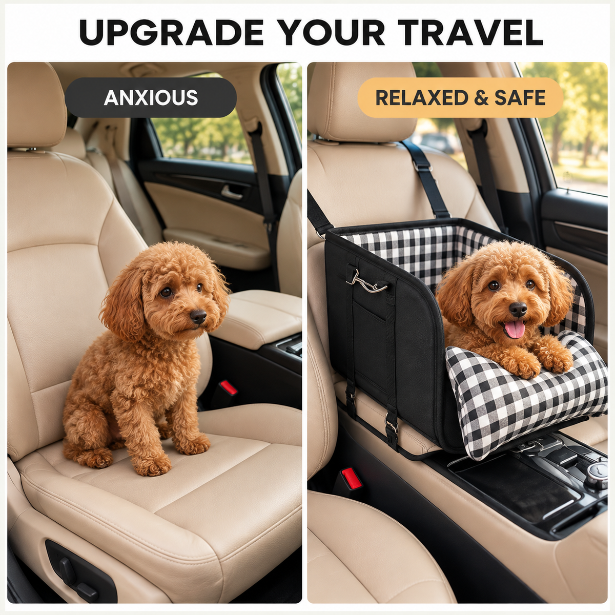 Comfort Armrest Dog Car Seat — Safe and Cozy Travel Bed for Small Dogs and Puppies