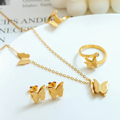 Abigail Frosted Double-layer Butterfly Necklace + Earrings