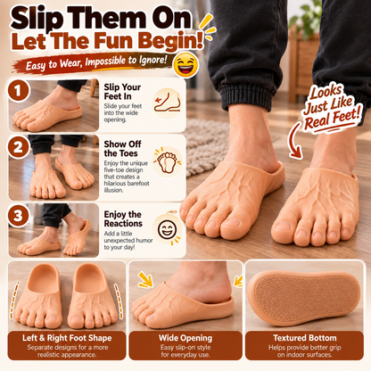 😂 Realistic Barefoot Slippers – Funny Giant Toe Slides, Hilarious Prank Gift 👣