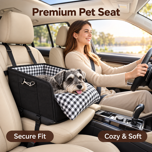 Comfort Armrest Dog Car Seat — Safe and Cozy Travel Bed for Small Dogs and Puppies